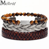 Pulseira Mcllroy Combinação de 3pçs - Aço Titânio, Couro + Pedra Natural